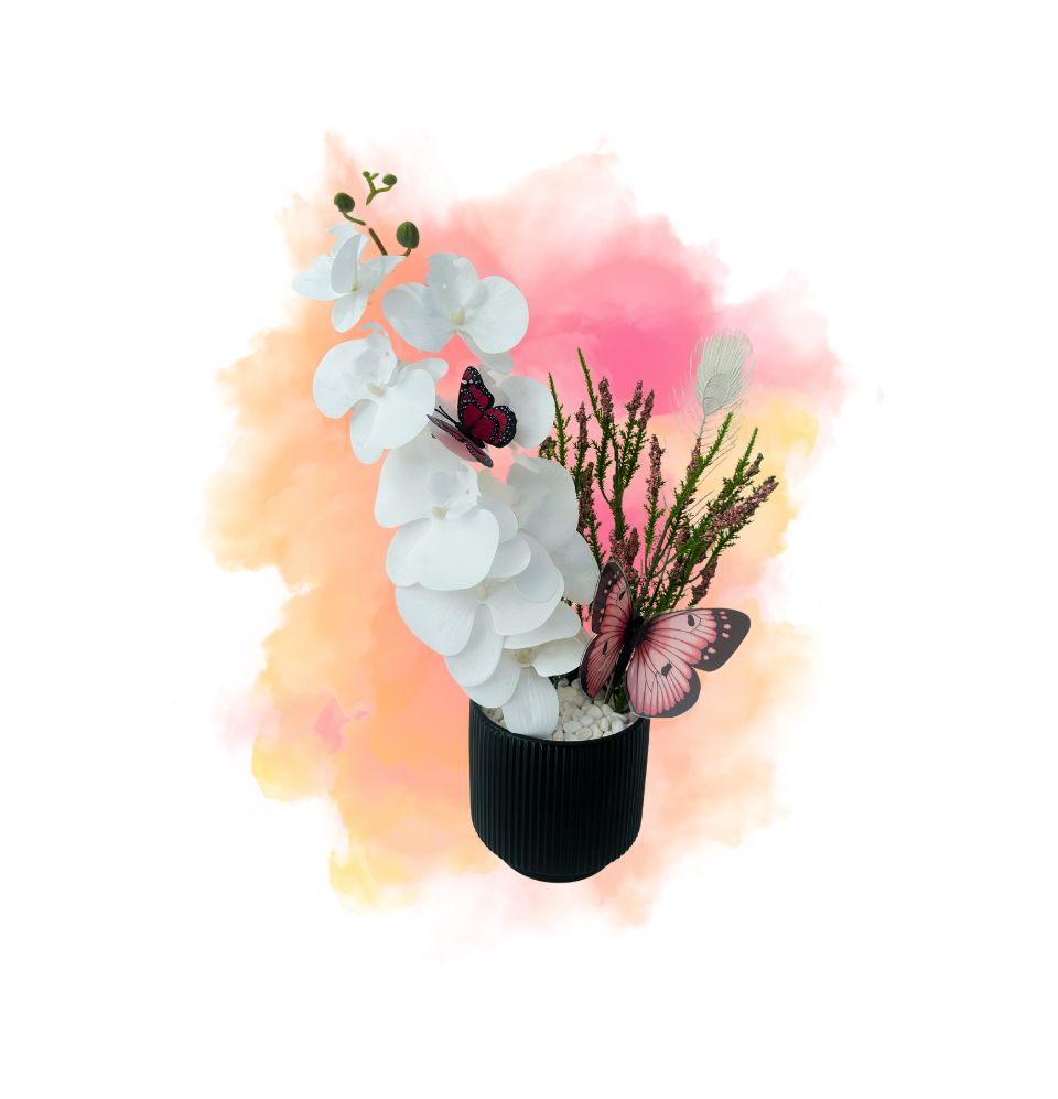 Eizu Artificial Flowers in Ceramic Black vase